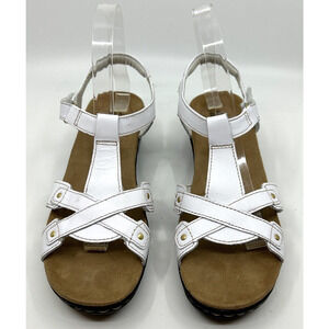 Clark's Women's Hayla Flute Leather Wedge Sandal Sz 8M White Comfort